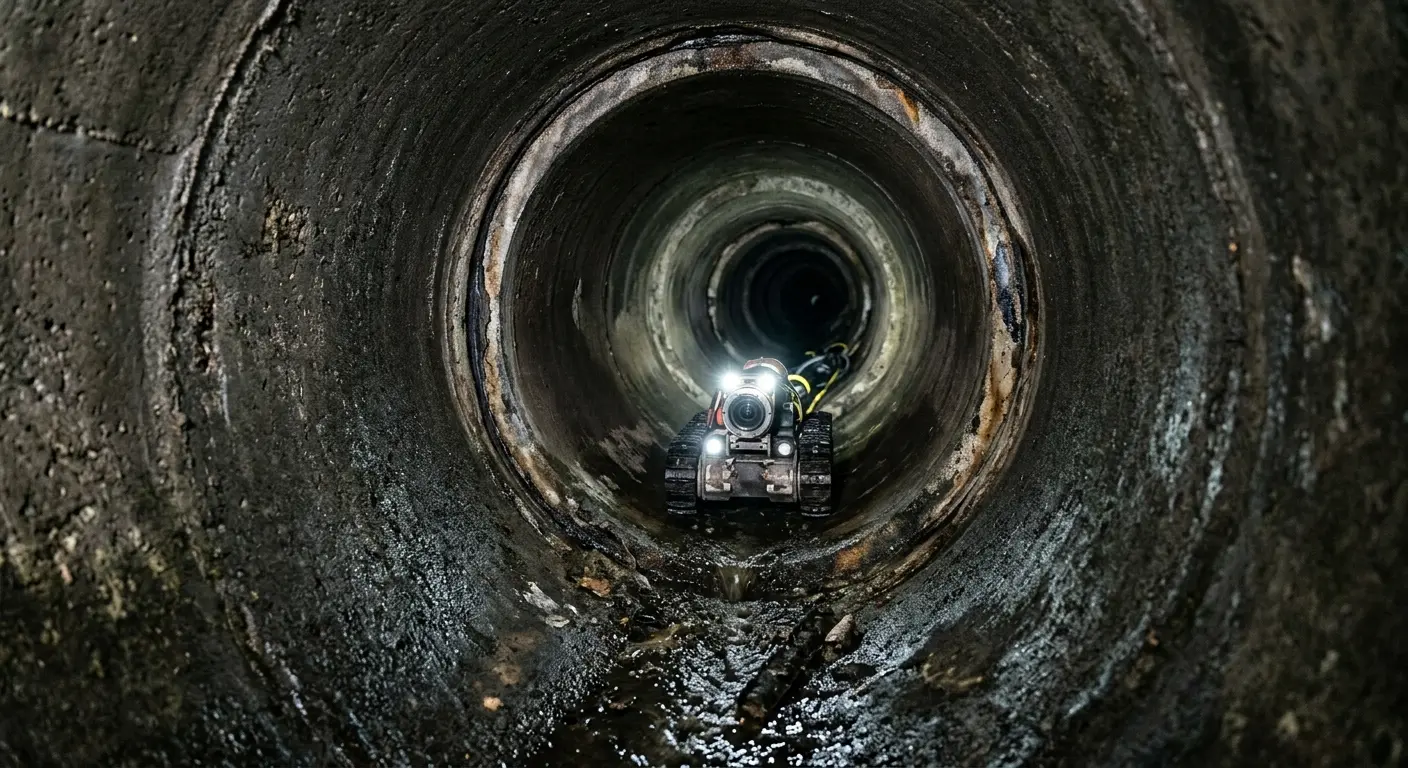 Robotic sewer camera inspecting pipe interior for Sewer Line Repair in Hillsdale